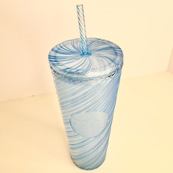 24oz Starbucks 2024 Summer Blue Shimmer Swirl Venti Tumbler cold Cup 🩵 - Picture 2 of 2
